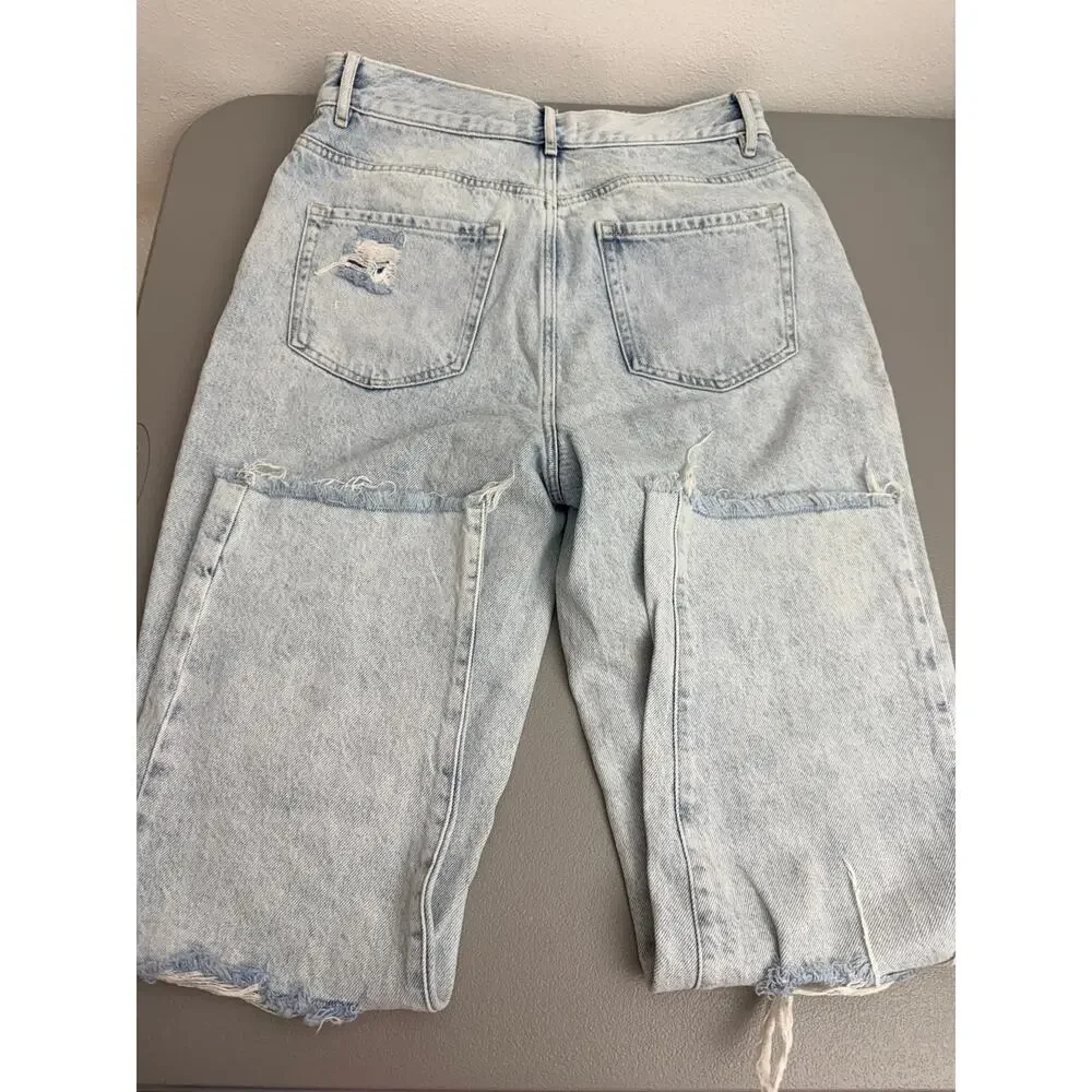 PacSun High Rise Distressed Jeans Light Wash Raw Hem Button Fly 28